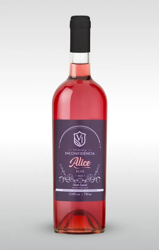 Rótulo do vinho Alice Rosé 2023, Vinícola Inconfidência