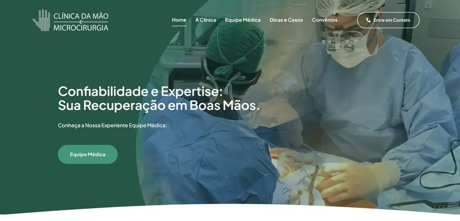 Página inicial do site Clínica da Mão (cirurgia da mão e do punho), criado pela Vadesilho