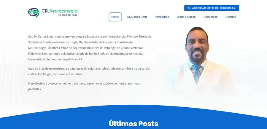 Página inicial do site CRL Neurocirurgia (neurocirurgia), criado pela Vadesilho