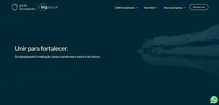 Página inicial do site GWM Investments (assessoria de investimentos), criado pela Vadesilho