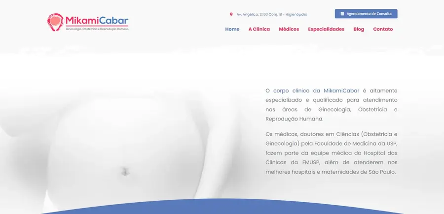 Página inicial do site Mikami Cabar (saúde da mulher), criado pela Vadesilho