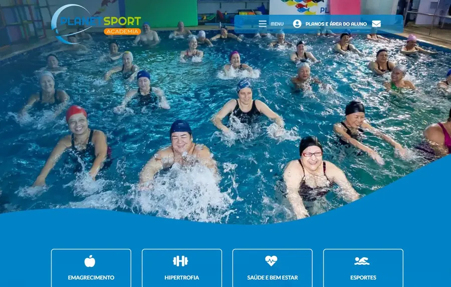 Página inicial do site Planet Sport Academia (academia), criado pela Vadesilho